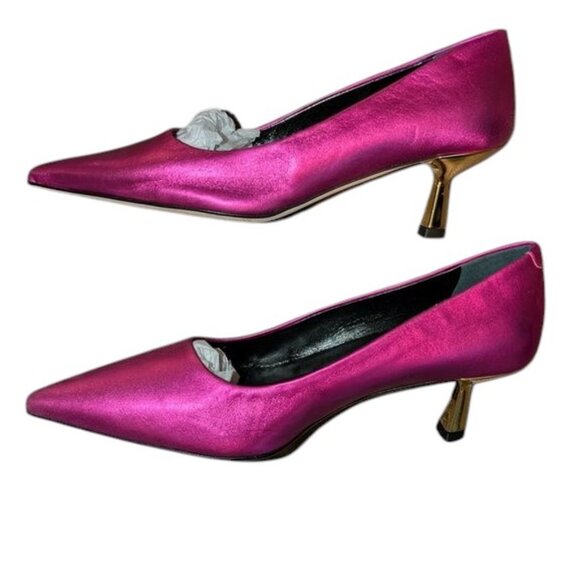 Cynthia Richard Elizabeth Fuchsia Metallic leather Pump Low Heels Fancy Shoes 37 - Picture 10 of 15